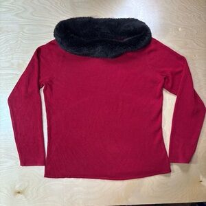 Vintage Hampshire Red sweater Faux Fur Collar large holiday christmas new years